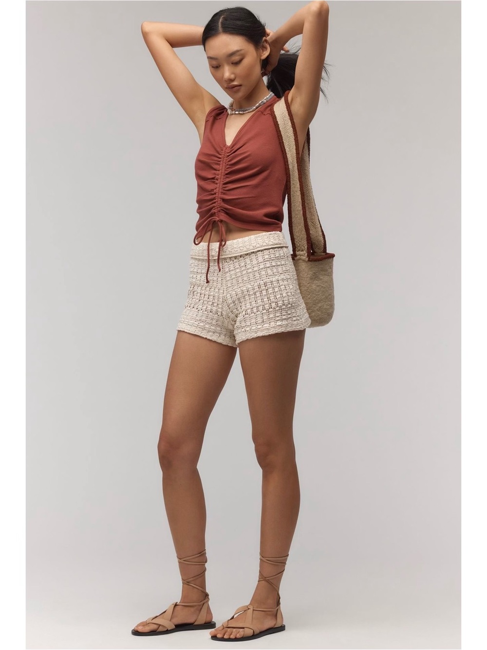 Pilcro Rust Ruched V-Neck Tank - Picture 3 of 5
